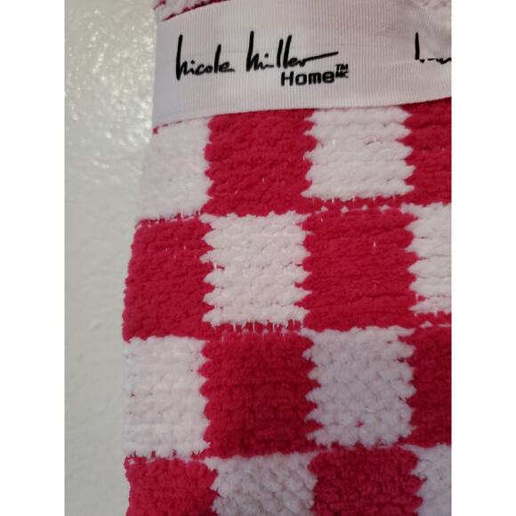 Nicole Miller Home Chenille Throw Blanket Pink White Checkered Fringe 50x70 New - Picture 3 of 13